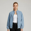 Women's Denim Bomber Jacket with Zipper