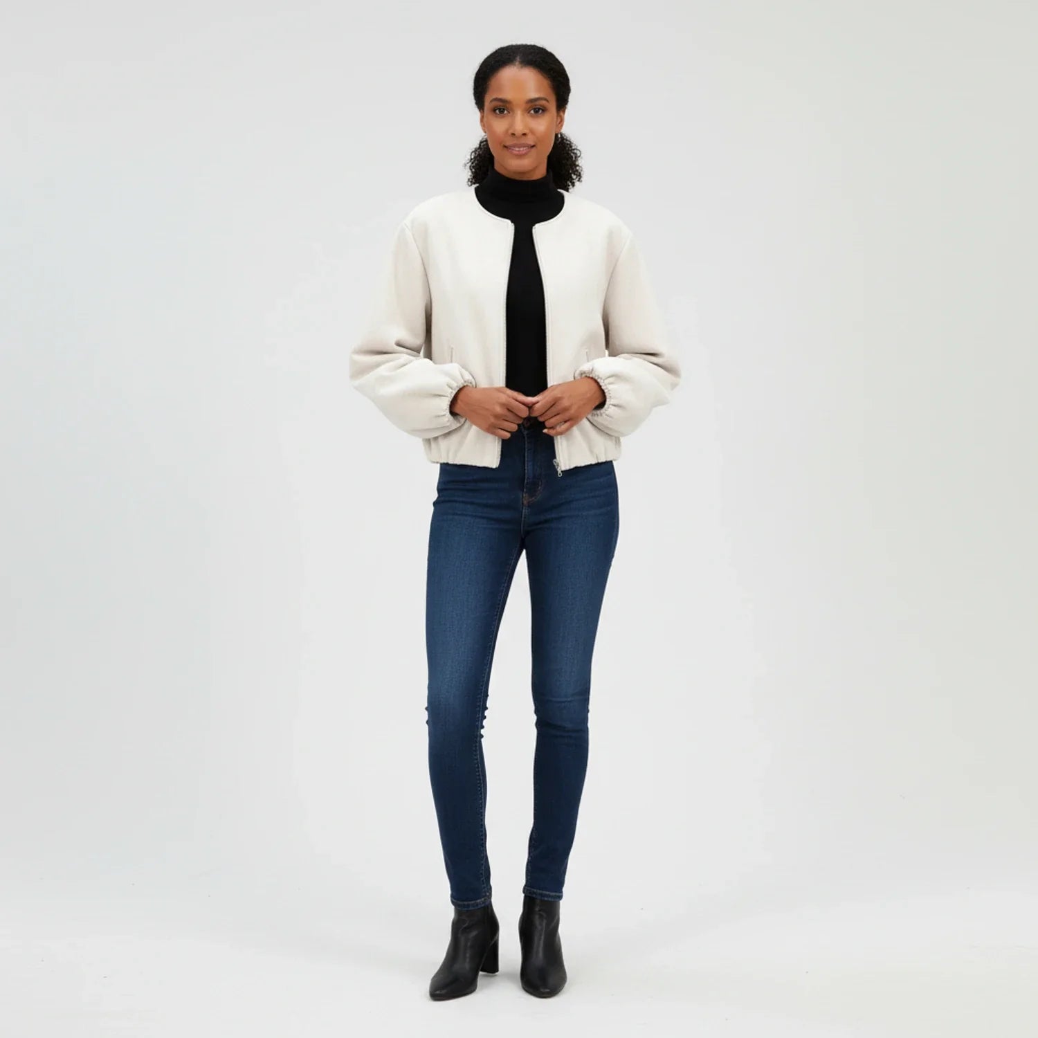 Luvrefashion | Zip Up Bomber Jacket with Balloon Sleeves in Khaki - image 12