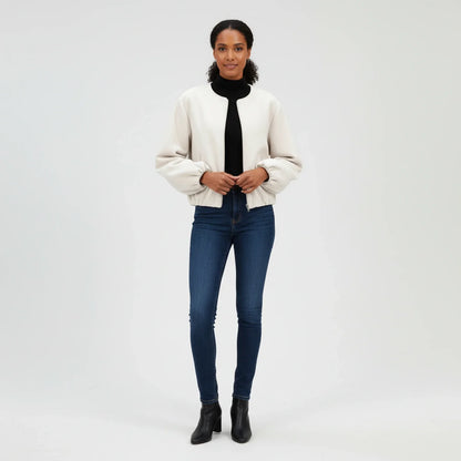 Luvrefashion | Zip Up Bomber Jacket with Balloon Sleeves in Khaki - image 12