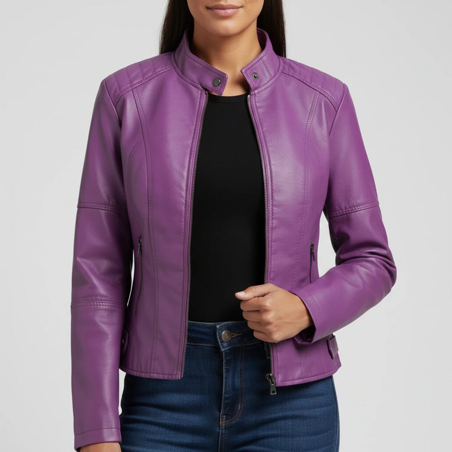 Luvrefashion | Ladies' Motorcycle Biker Jacket with Zippered Pockets in Black - image 8