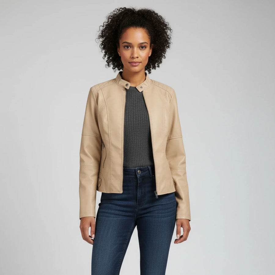 Luvrefashion | Ladies' Motorcycle Biker Jacket with Zippered Pockets in Black - image 13