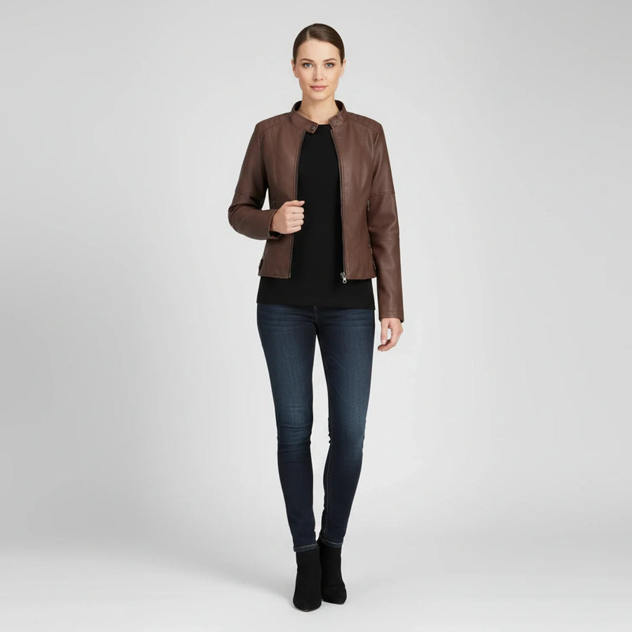 Luvrefashion | Ladies' Motorcycle Biker Jacket with Zippered Pockets in Black - image 6