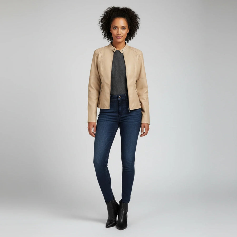 Luvrefashion | Ladies' Motorcycle Biker Jacket with Zippered Pockets in Black - image 15