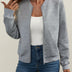 Ribbed Bomber Jacket with Zipper for Women - Gray