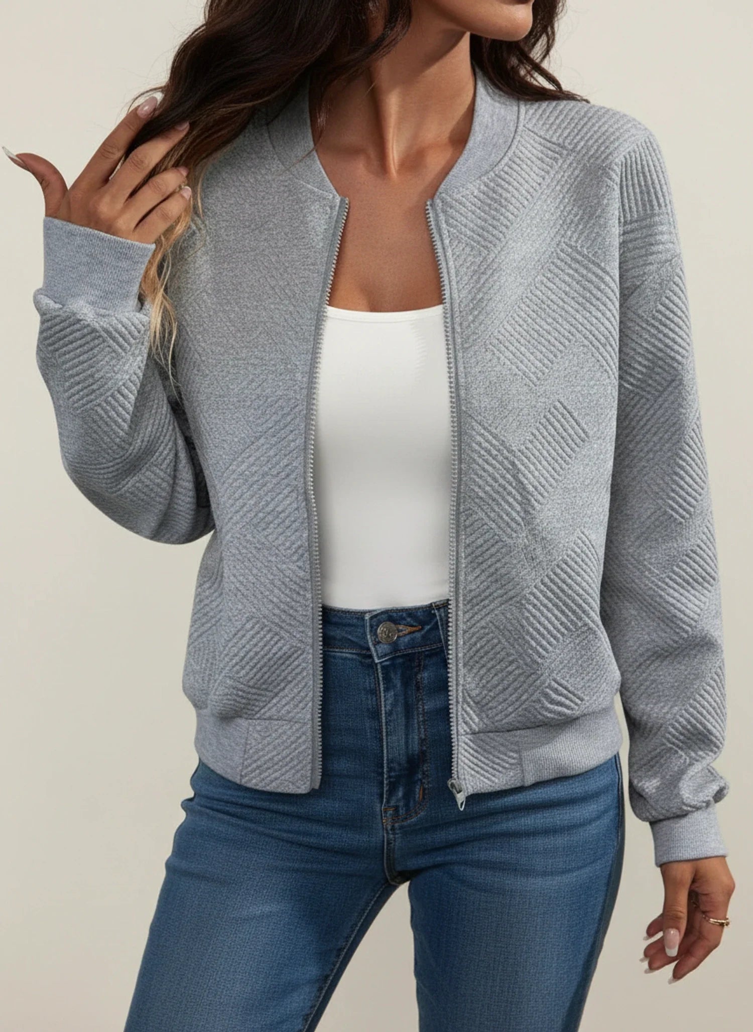 Luvrefashion | Ribbed Bomber Jacket with Zipper for in Black - styled look
