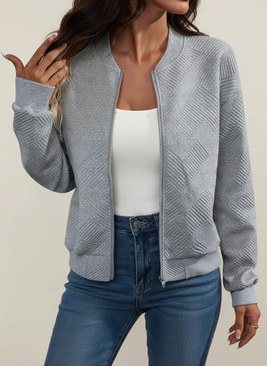 Luvrefashion | Ribbed Bomber Jacket with Zipper for in Black - styled look