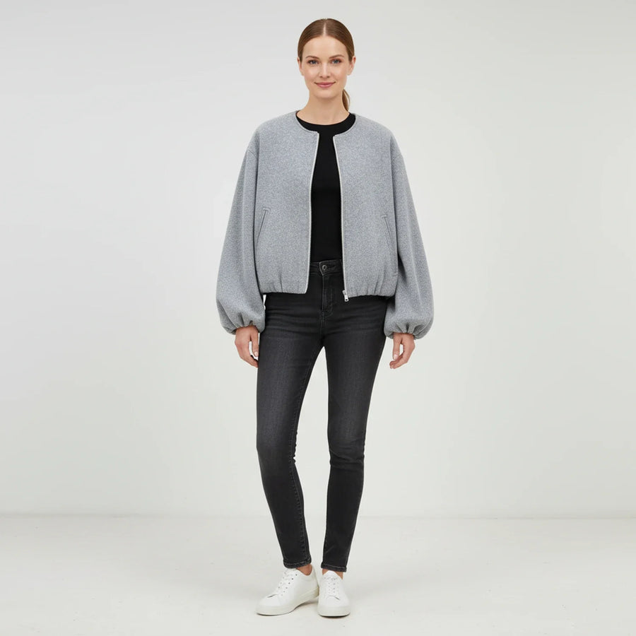 Luvrefashion | Zip Up Bomber Jacket with Balloon Sleeves in Khaki - image 6