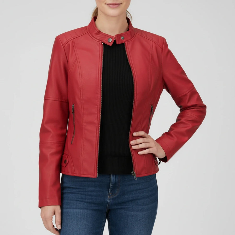 Luvrefashion | Ladies' Motorcycle Biker Jacket with Zippered Pockets in Black - image 11