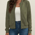 Ribbed Bomber Jacket with Zipper for Women - Army Green