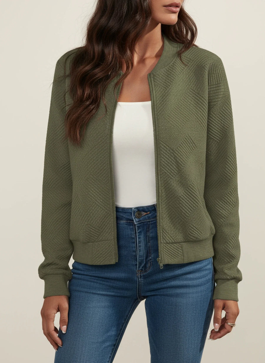 Luvrefashion | Ribbed Bomber Jacket with Zipper for in Black - detail view
