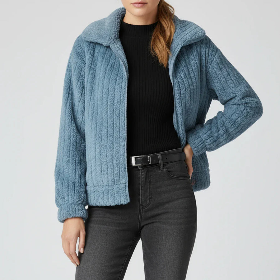 Luvrefashion | Ladies' Zippered Jacket in Dark Blue - styled look