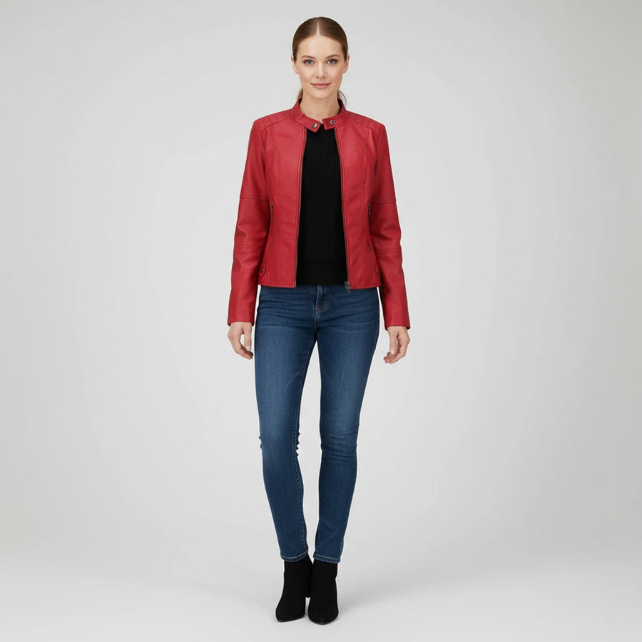 Luvrefashion | Ladies' Motorcycle Biker Jacket with Zippered Pockets in Black - image 12