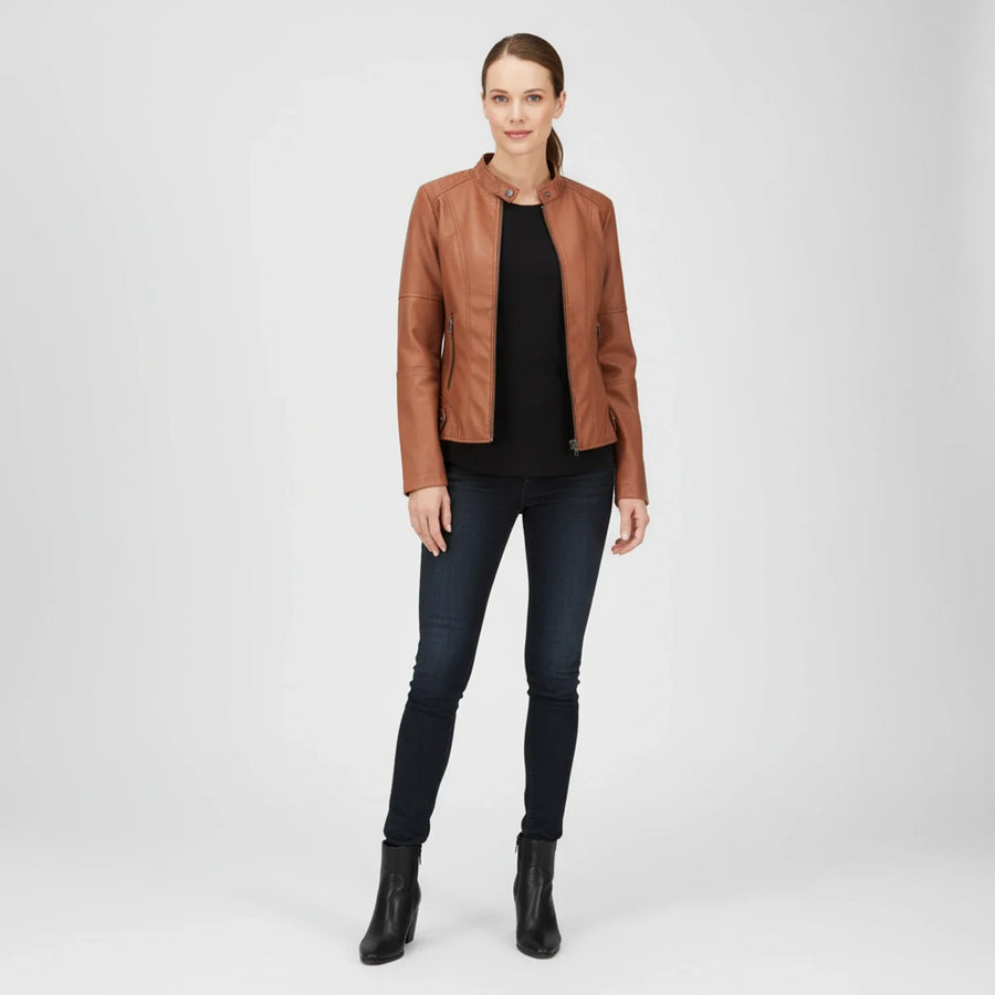 Luvrefashion | Ladies' Motorcycle Biker Jacket with Zippered Pockets in Black - image 18