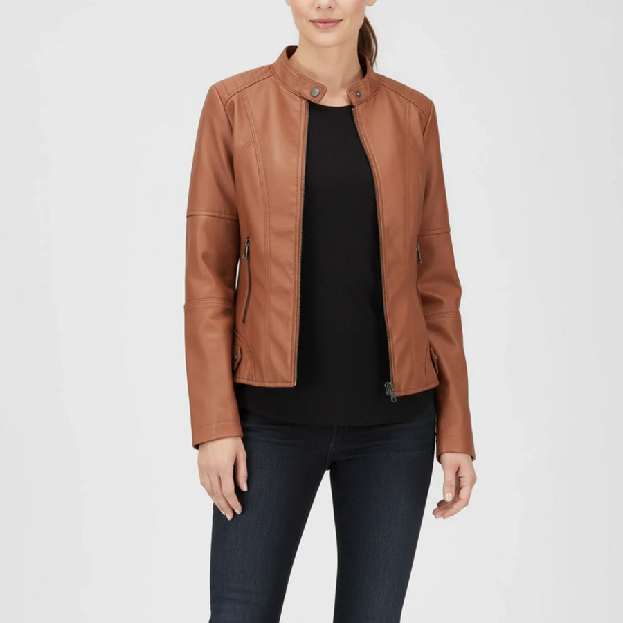 Luvrefashion | Ladies' Motorcycle Biker Jacket with Zippered Pockets in Black - image 17