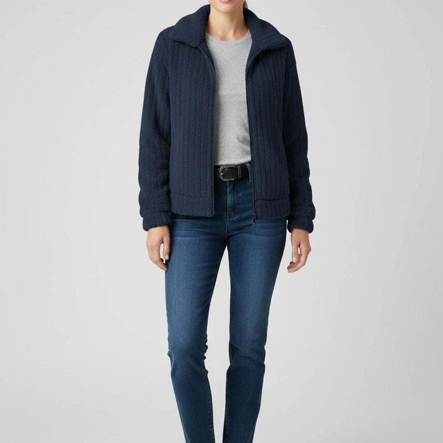 Luvrefashion | Ladies' Zippered Jacket in Dark Blue - back view