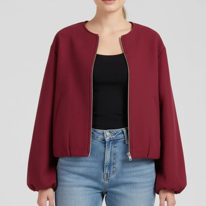 Luvrefashion | Zip Up Bomber Jacket with Balloon Sleeves in Khaki - image 8