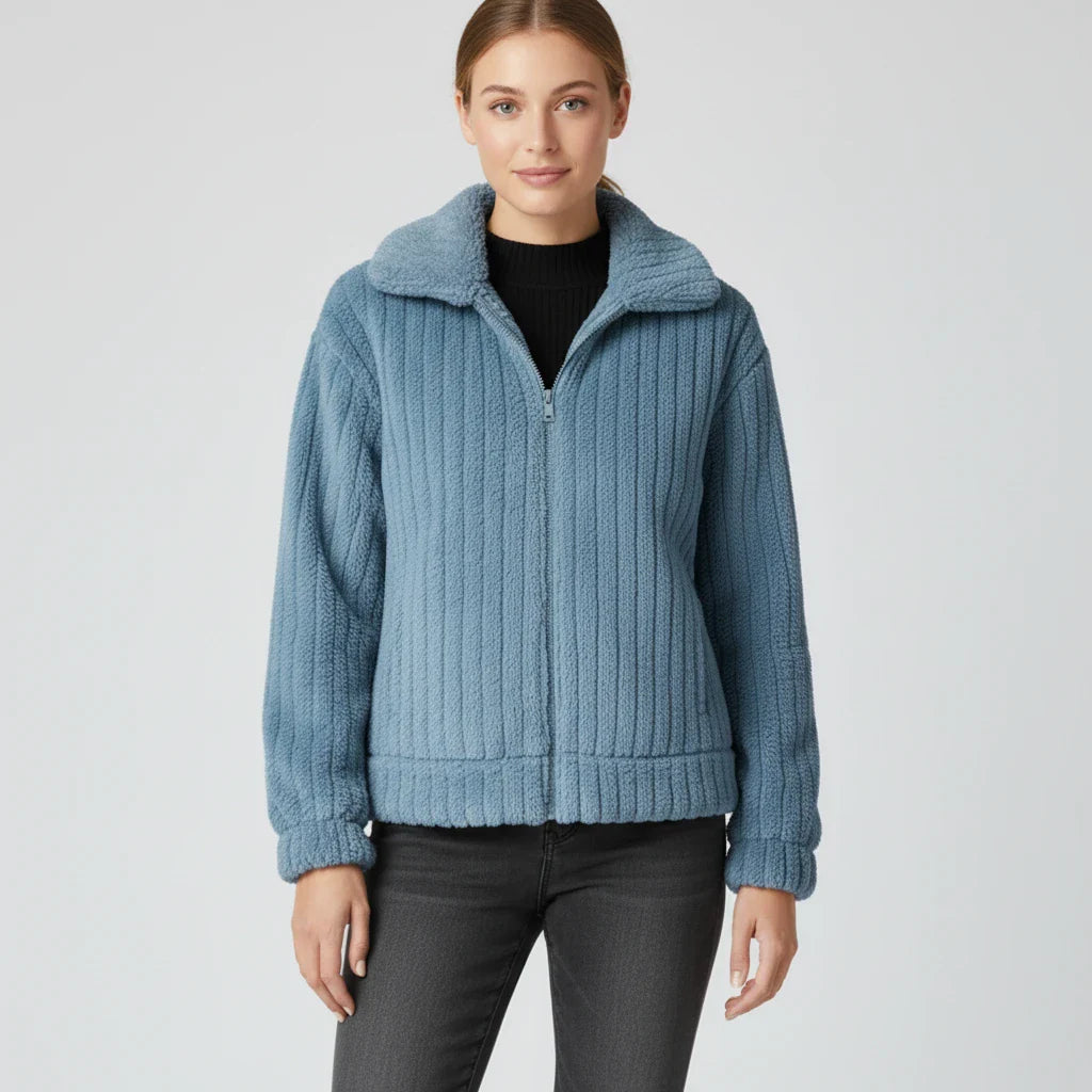 Luvrefashion | Ladies' Zippered Jacket in Dark Blue - detail view