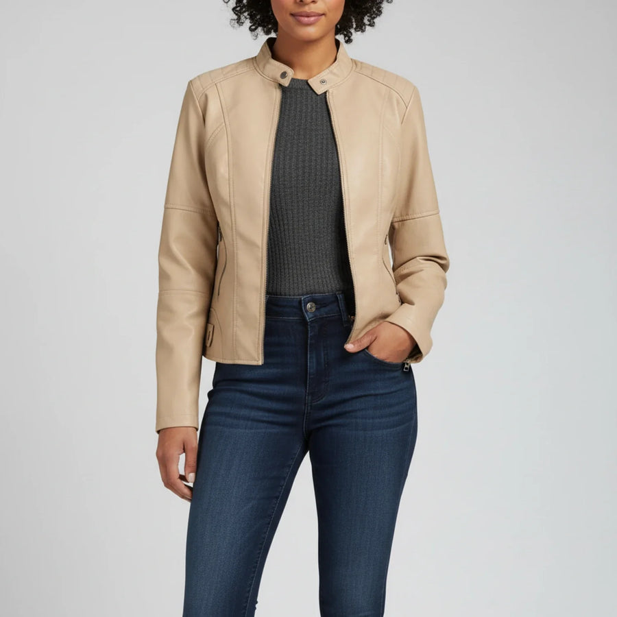 Luvrefashion | Ladies' Motorcycle Biker Jacket with Zippered Pockets in Black - image 14