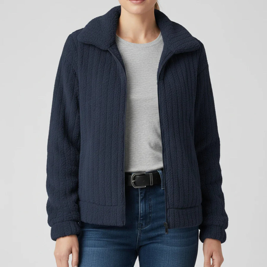 Luvrefashion | Ladies' Zippered Jacket in Dark Blue - side view