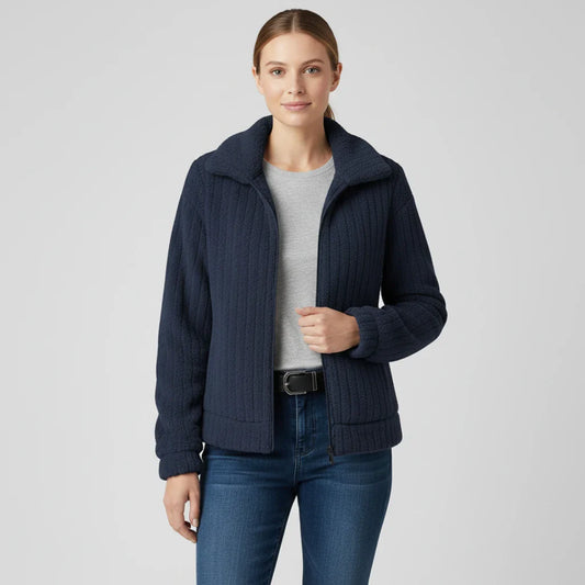 Ladies' Zippered Jacket in Dark Blue - front view