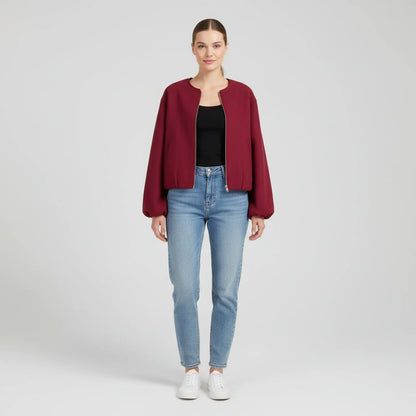 Luvrefashion | Zip Up Bomber Jacket with Balloon Sleeves in Khaki - image 9