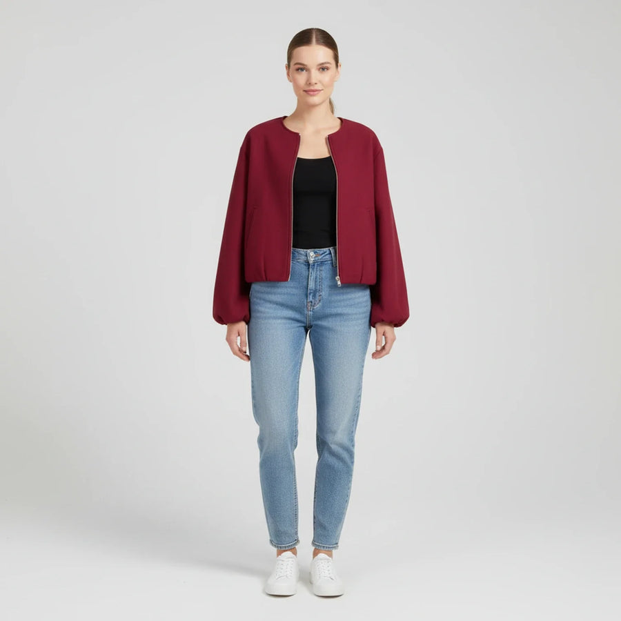 Luvrefashion | Zip Up Bomber Jacket with Balloon Sleeves in Khaki - image 9
