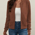 Ribbed Bomber Jacket with Zipper for Women - Brown