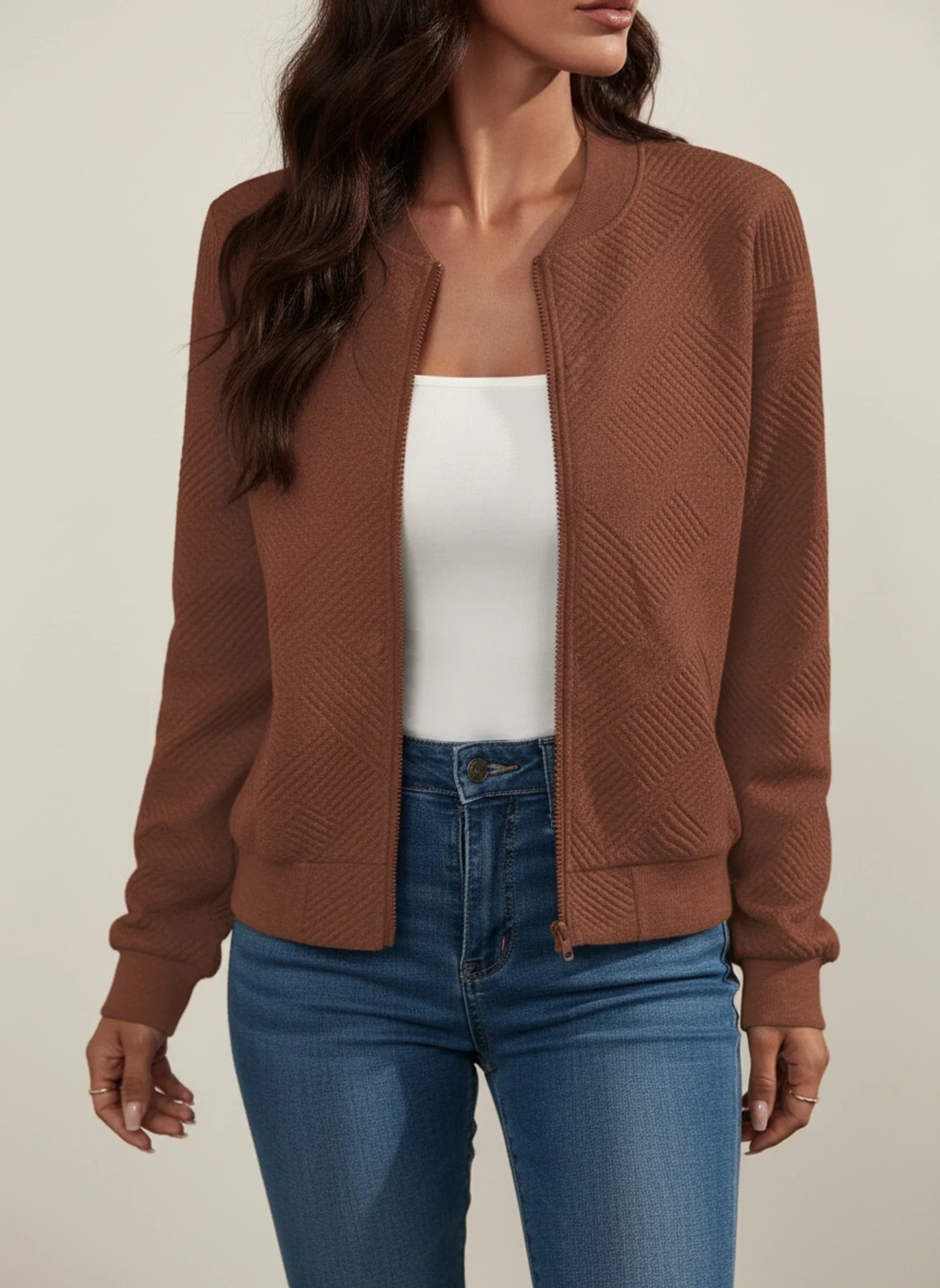 Luvrefashion | Ribbed Bomber Jacket with Zipper for in Black - side view