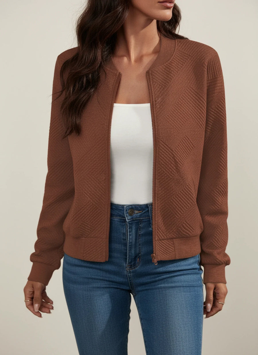 Luvrefashion | Ribbed Bomber Jacket with Zipper for in Black - side view