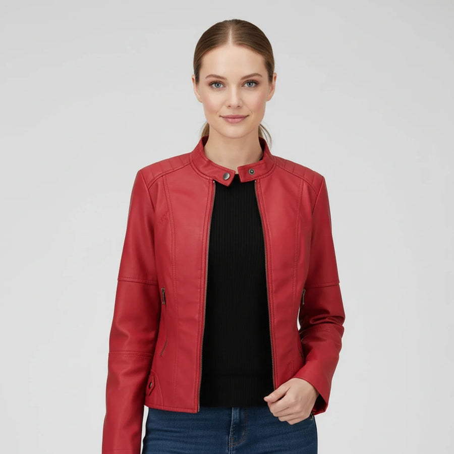 Luvrefashion | Ladies' Motorcycle Biker Jacket with Zippered Pockets in Black - image 10