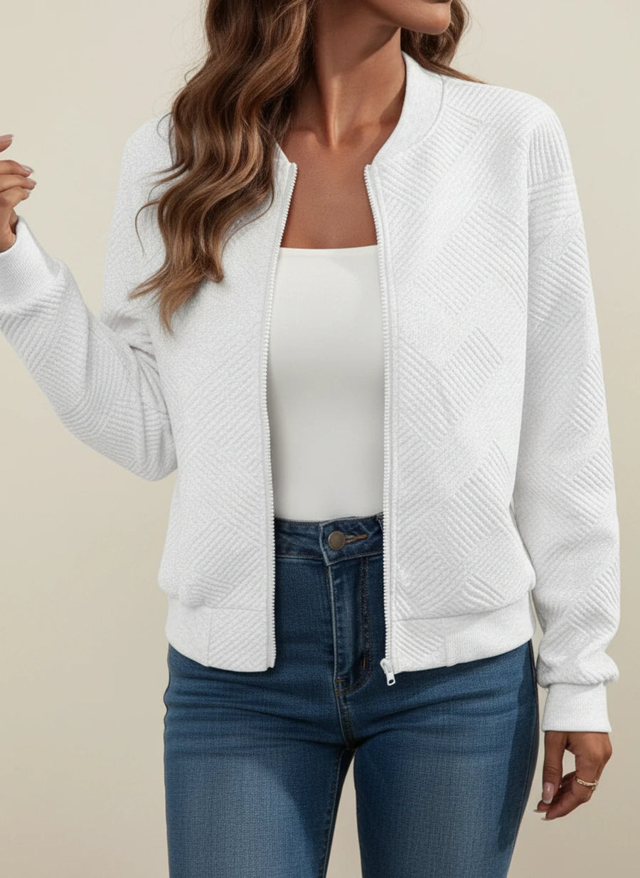 Luvrefashion | Ribbed Bomber Jacket with Zipper for in Black - back view
