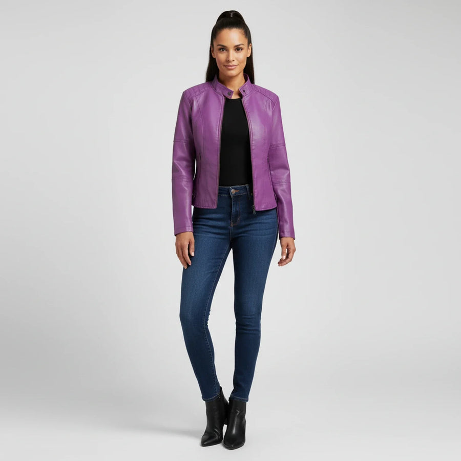 Luvrefashion | Ladies' Motorcycle Biker Jacket with Zippered Pockets in Black - image 9