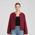 Women's Zip-Up Bomber Jacket with Balloon Sleeves