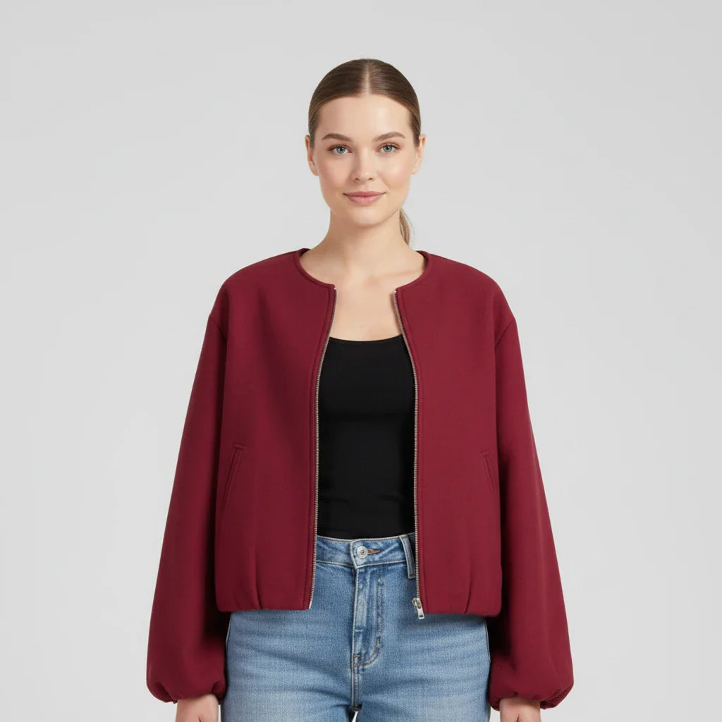 Luvrefashion | Zip Up Bomber Jacket with Balloon Sleeves in Khaki - image 7