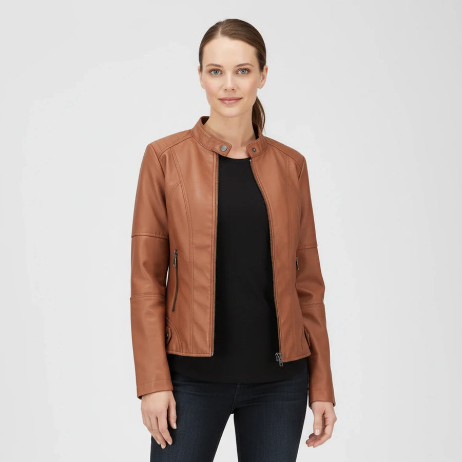 Luvrefashion | Ladies' Motorcycle Biker Jacket with Zippered Pockets in Black - image 16