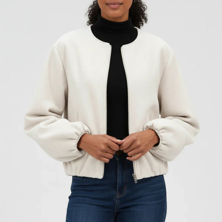 Luvrefashion | Zip Up Bomber Jacket with Balloon Sleeves in Khaki - image 11