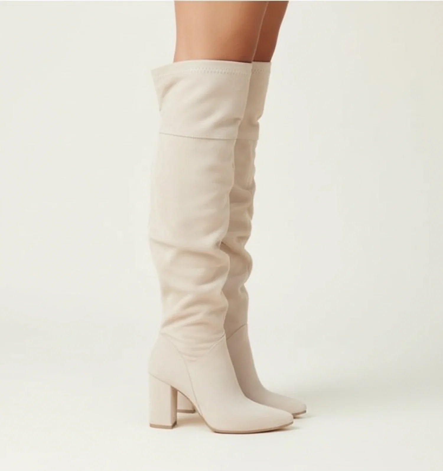 Block Heel Knee High Boots for in Beige - side view