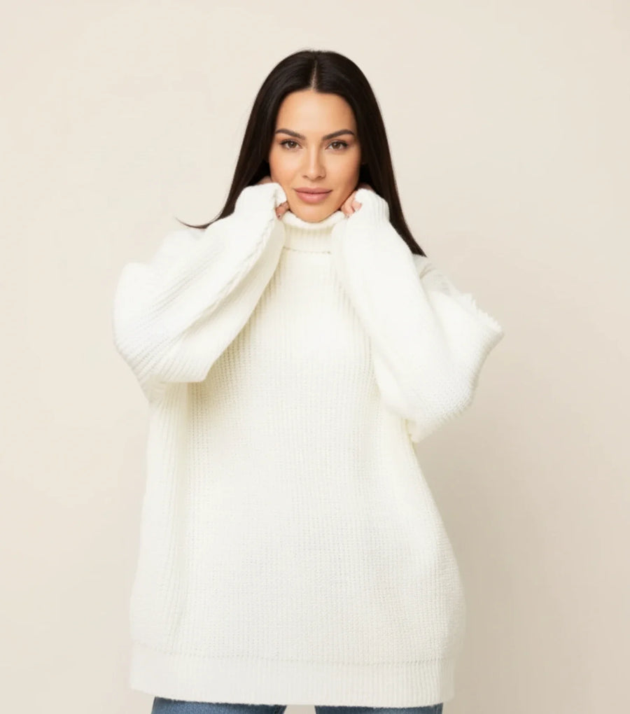 Luvrefashion | Chunky Knit Oversized Sweater for in White - front view