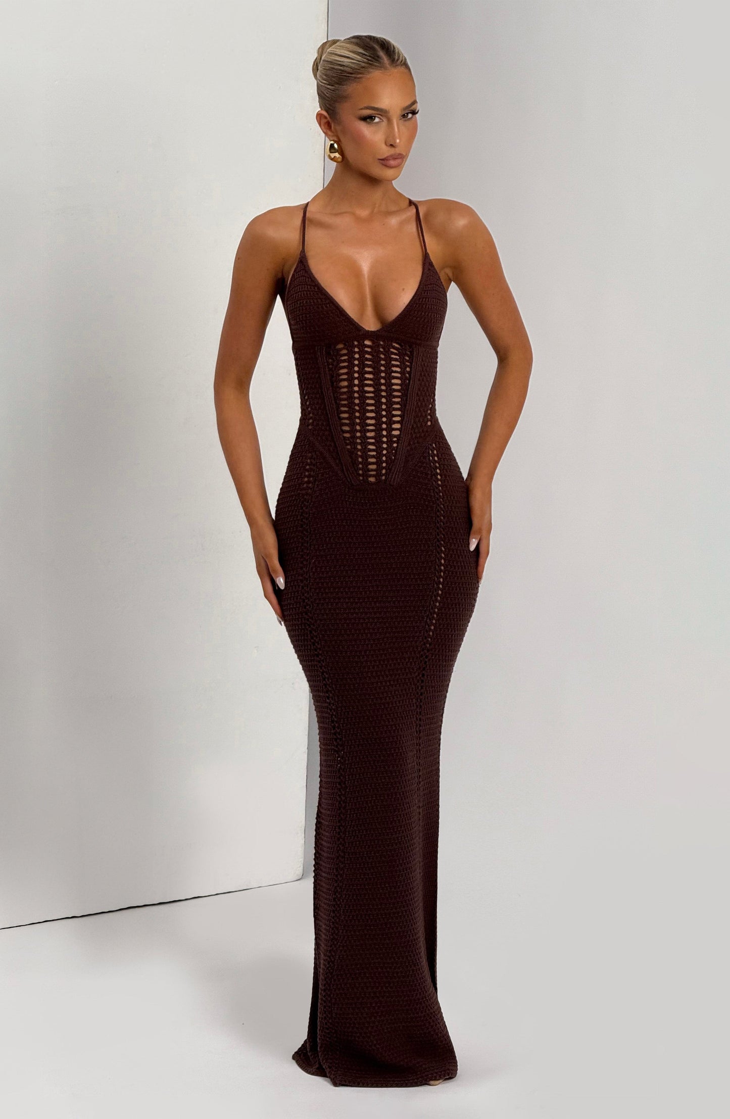 Sophia Maxi Summer Dress in Plum Brown