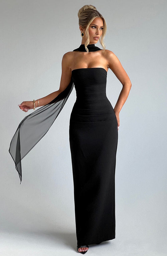 Yulia Black Maxi Dress in XS - front view