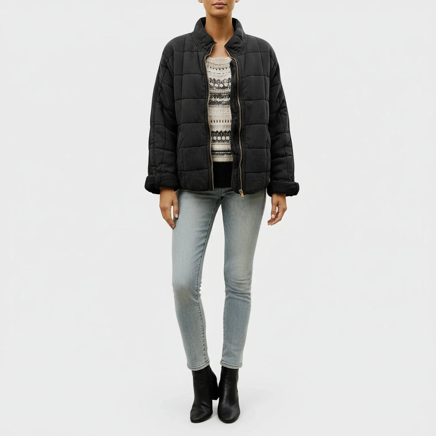 Luvrefashion | Ladies' Quilted Flight Jacket in Green - detail view